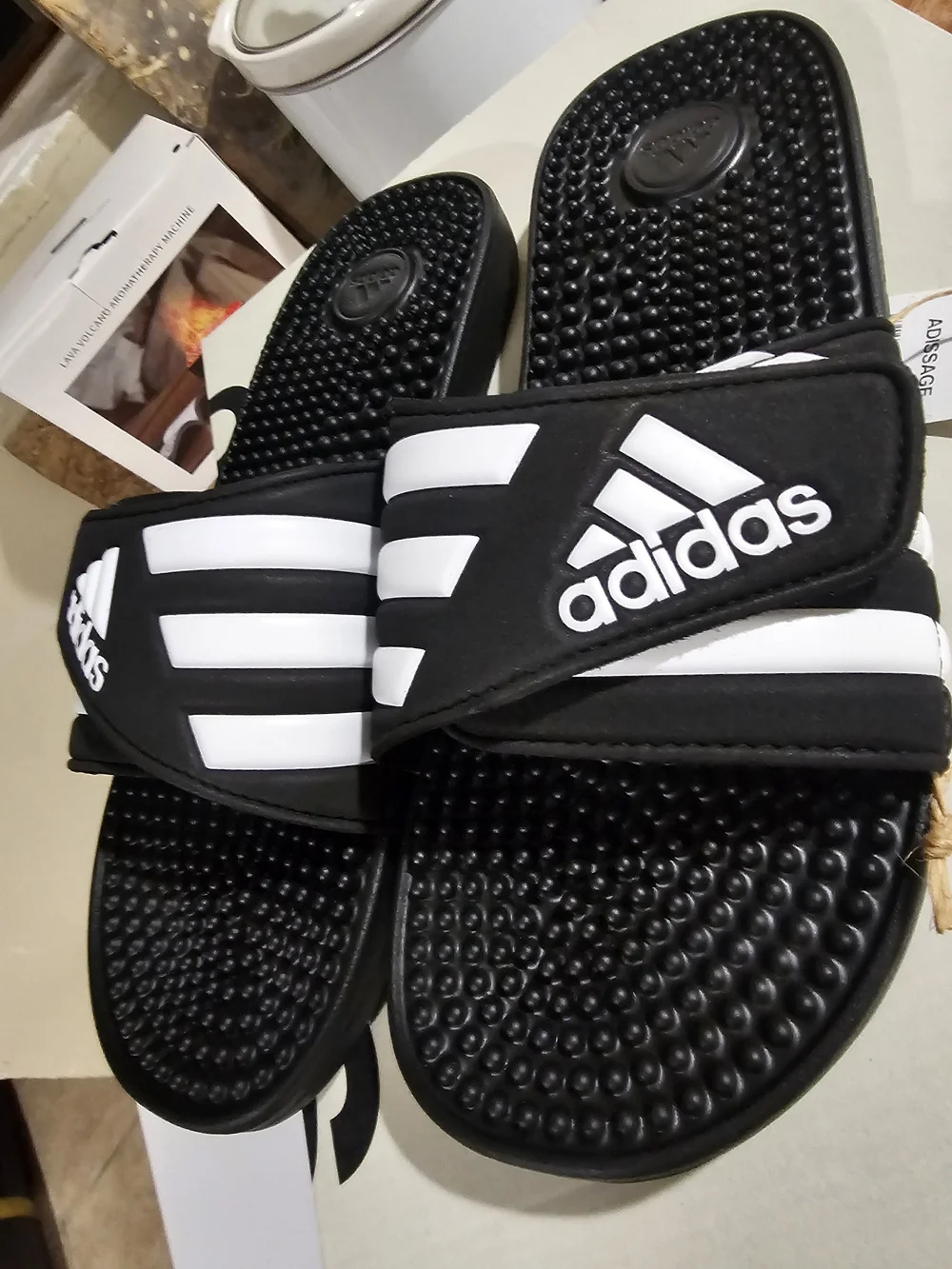 adidas Black and White Adjustable Strap Slide Sandals